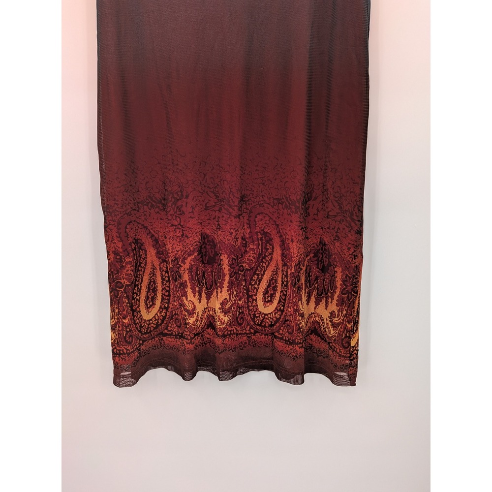 Whimsigoth Y2K Boho Dark Blue Burgundy Orange Sheer Overlay Ombre Maxi L Skirt - Picture 4 of 9